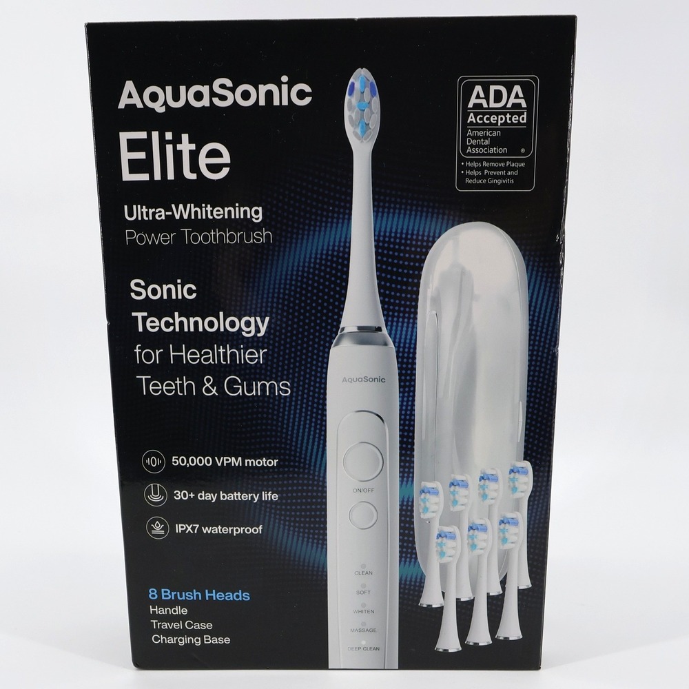 NEW AquaSonic Elite Ultra-Whitening Power Toothbrush White
